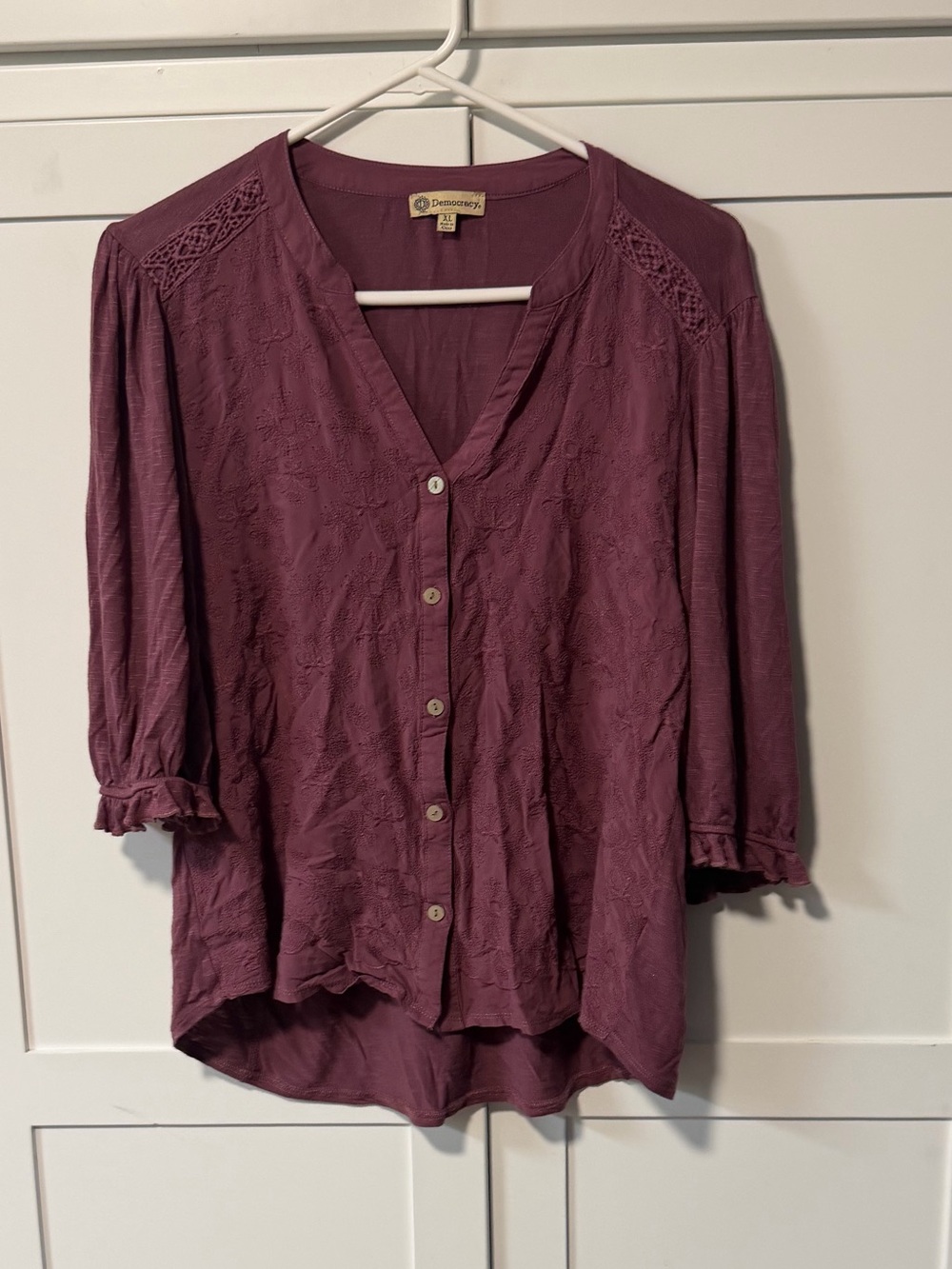 Democracy Plum Button-Front Blouse